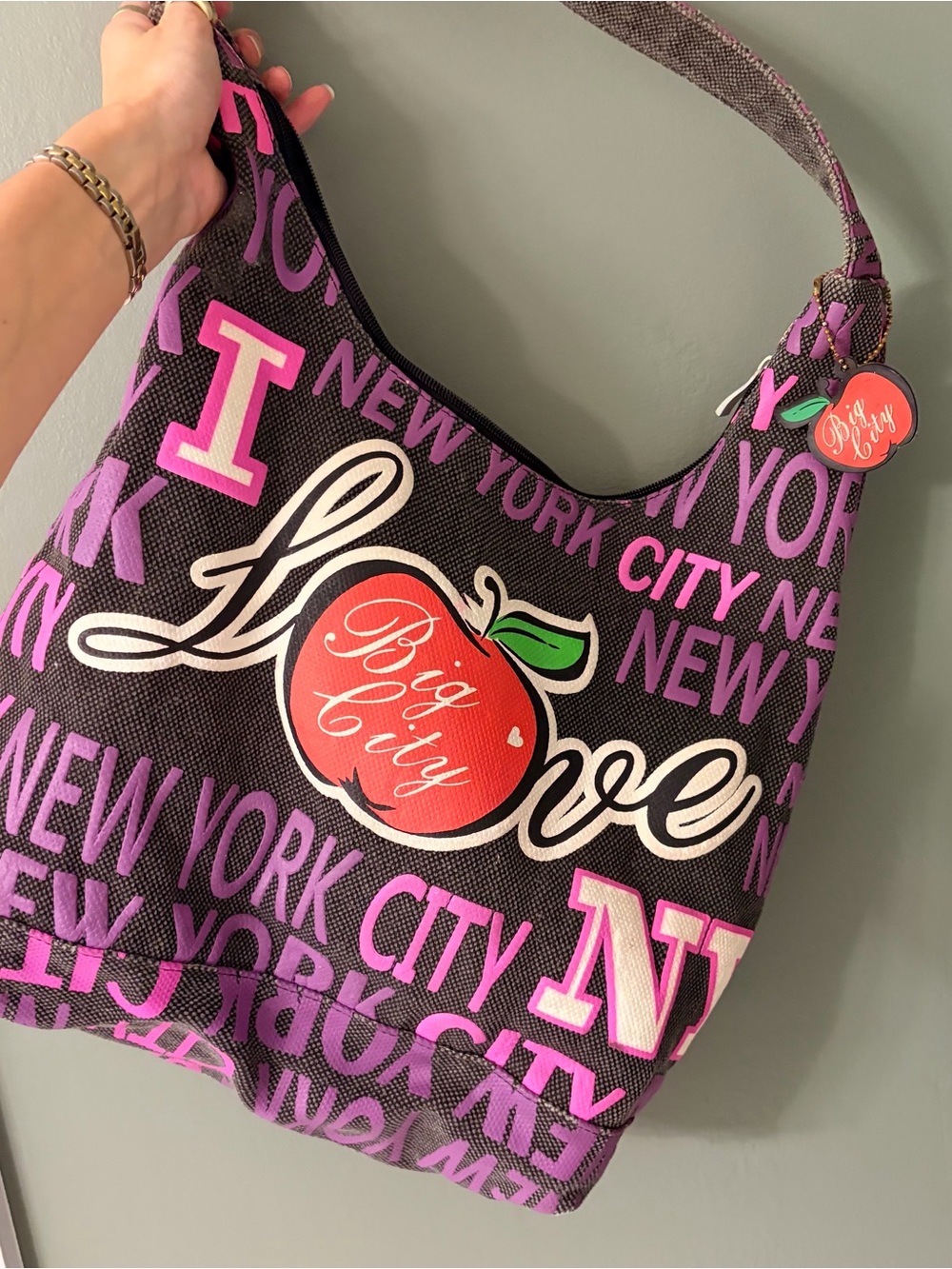 Pink Graphic 'I Love NY' Hobo Bag